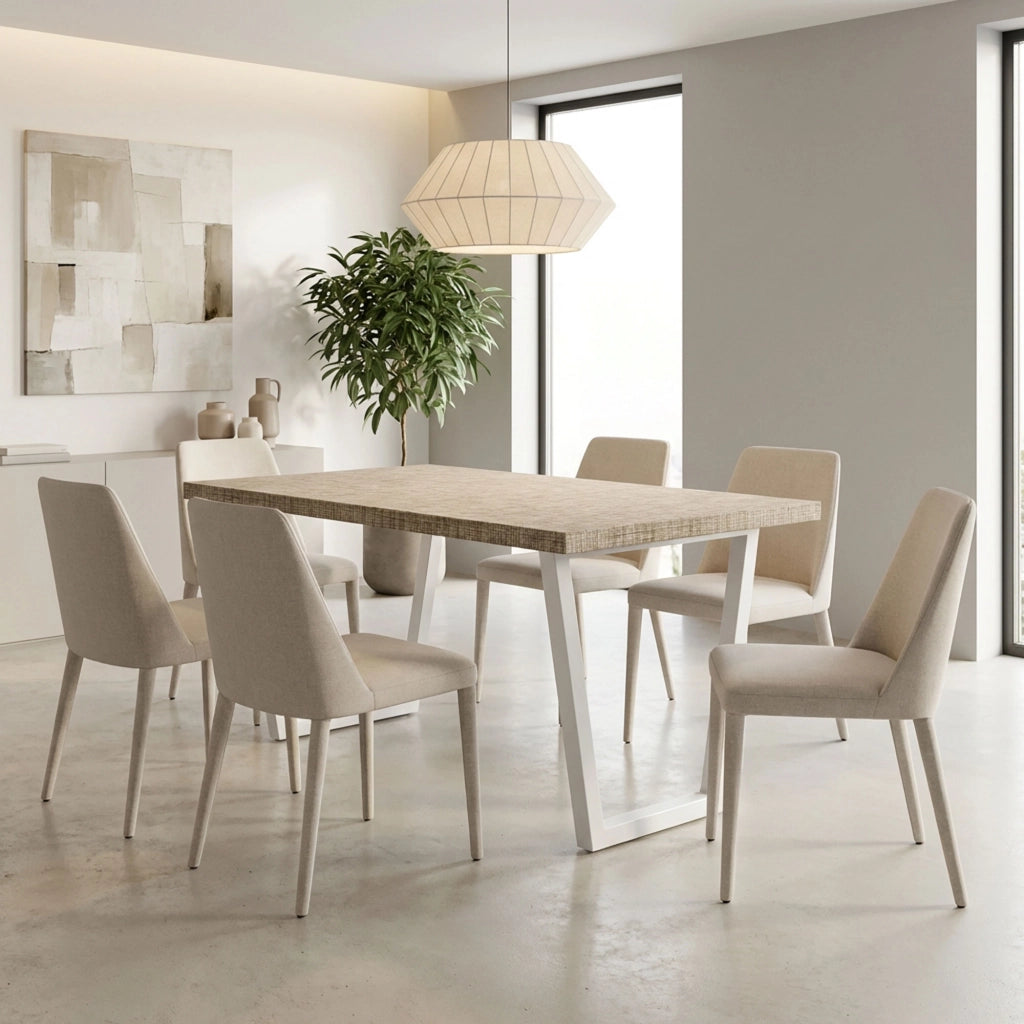 Tavolo da pranzo in legno e metallo con piedi trapezoid bianchi 160x90 cm Grigio Testurizzato