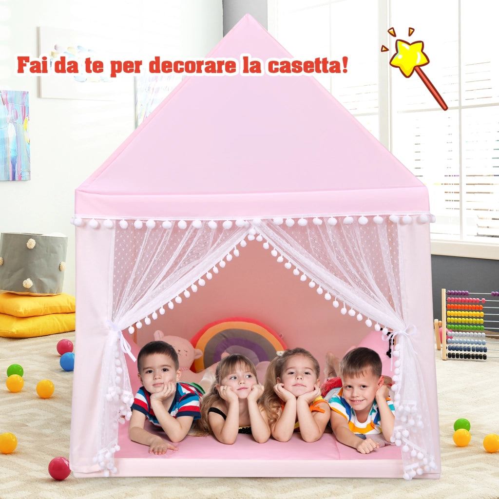 Casetta giocattolo per bambini, Casa grande e resistente con solida struttura di legno Rosa