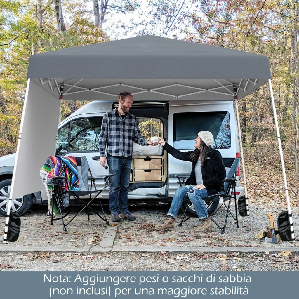 Tenda pop-up con 1 parete laterale e zaino portatile, Riparo per patio esterno pieghevole gazebo per spiaggia Grigio-Tende parasole