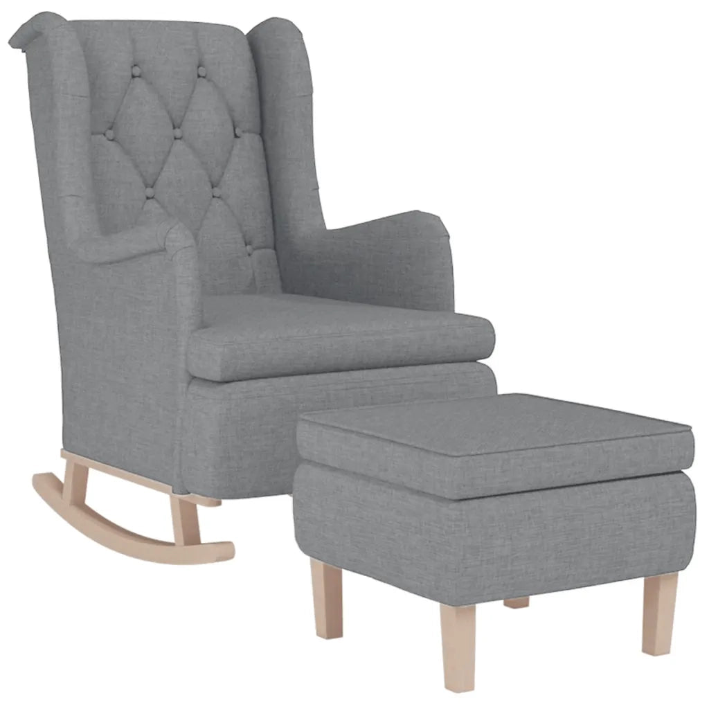 Poltrona con Gambe a Dondolo | Sedia Relax e Sgabello Grigio Chiaro Tessuto