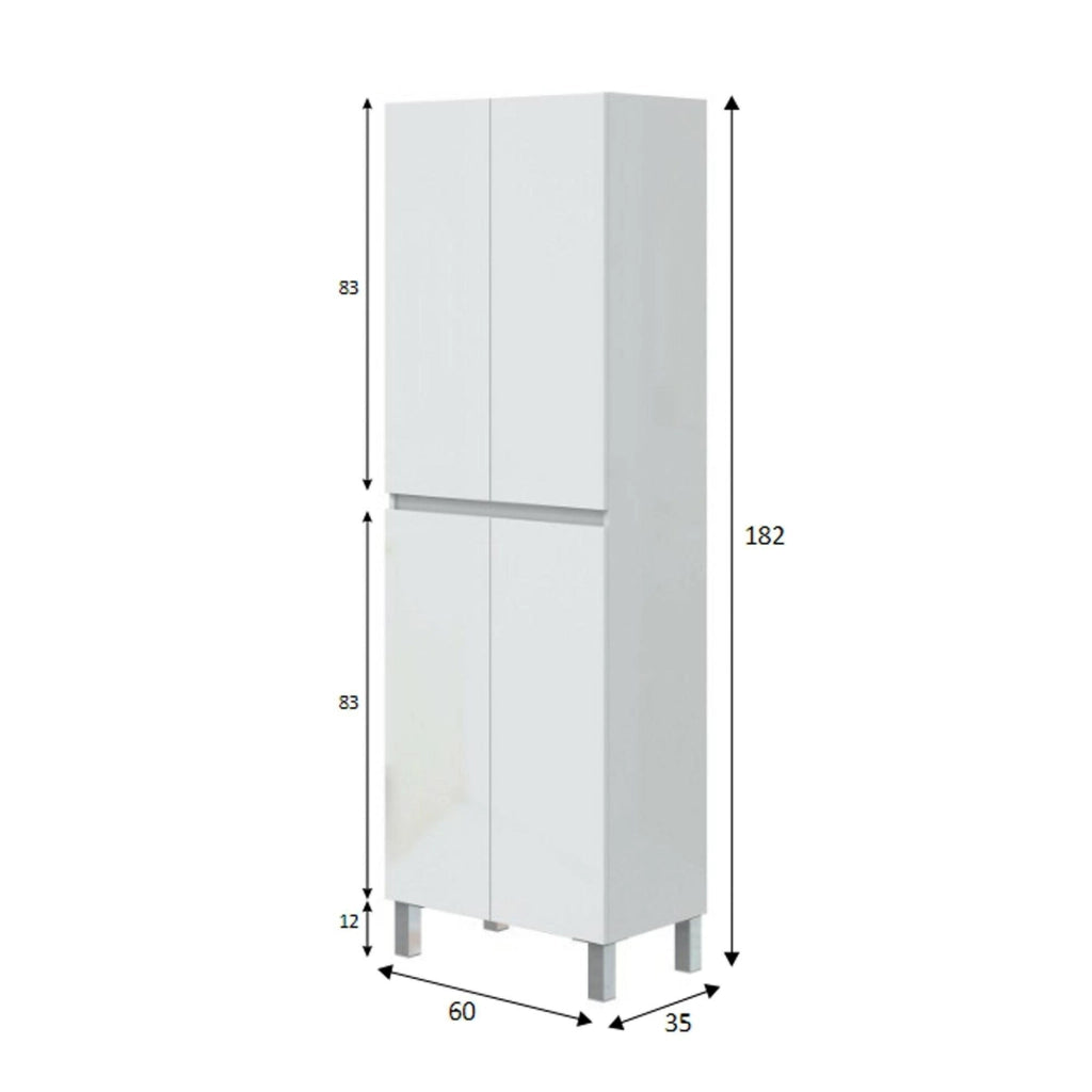 Mobile colonna Fabian, Pensile bagno o cucina, Armadio alto multifunzione, Mobiletto multiuso, 60x35 h182 cm, Bianco lucido