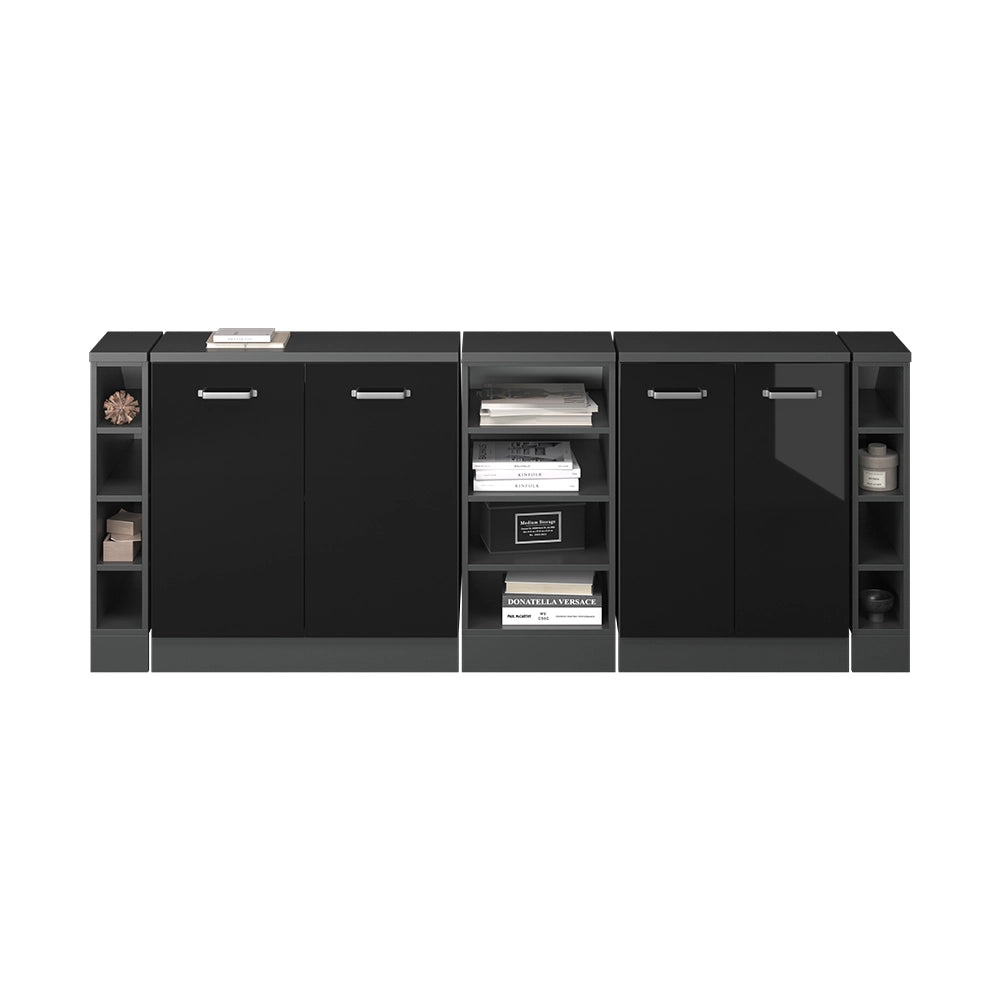 Set di mobili sottotetto Rion Nero lucido/Antracite 210 cm Set di 5 carcasse armadio profondità 60 cm Vicco