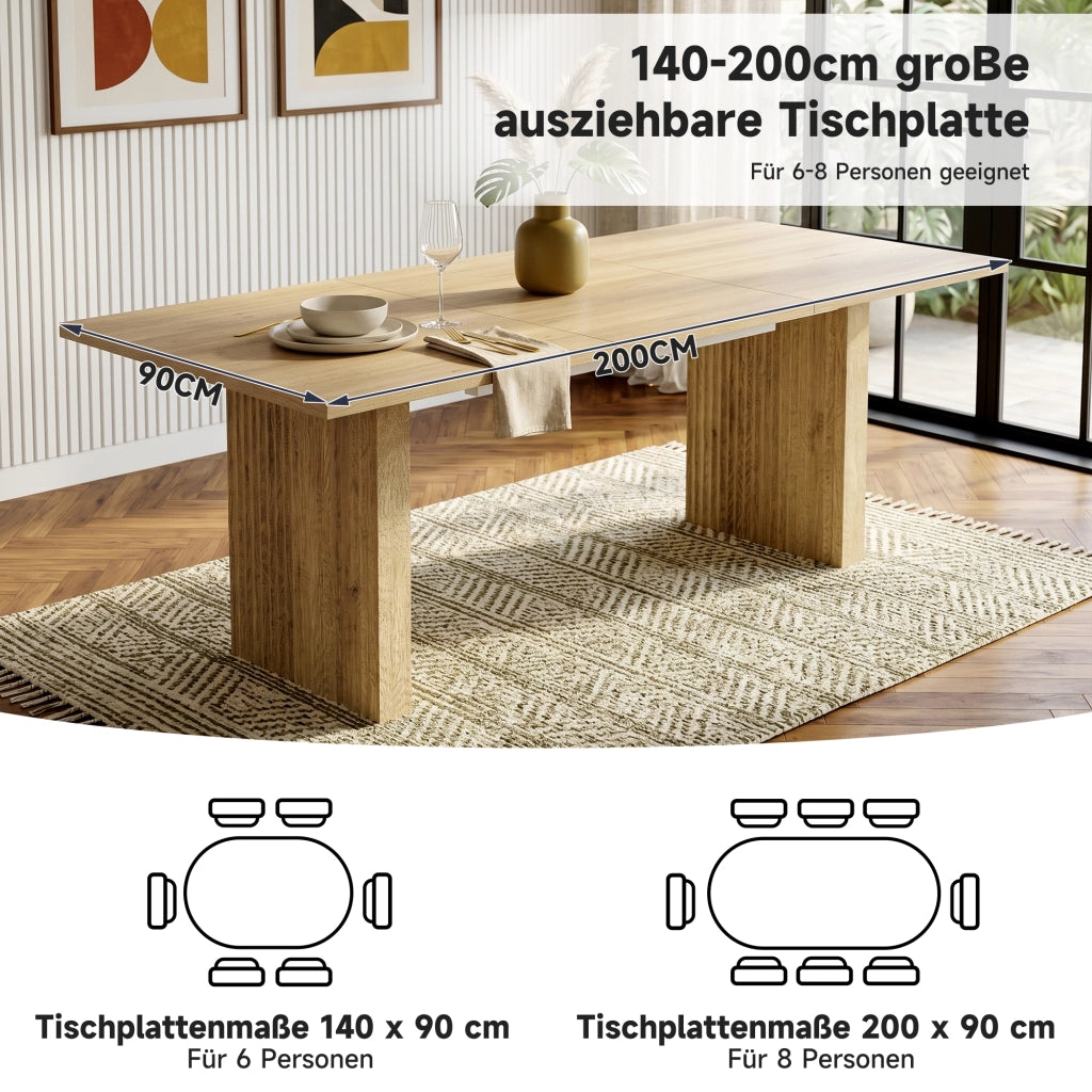 Tavolo da pranzo estesibile 140/200*90cm adatto a 6-8 persone piano rettangolare piano tavolo ispessoso tavolo da pranzo estensibile in stile semplice colore quercia