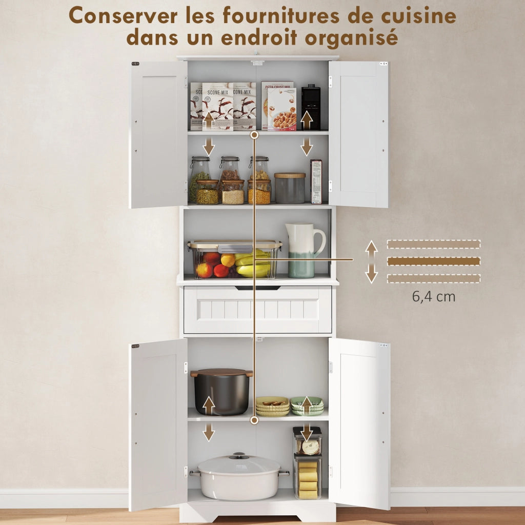 Armadio Cucina con 4 Porte, Cassetto e Ripiani ¨C zephmum ¨C 60x30x172 Bianco