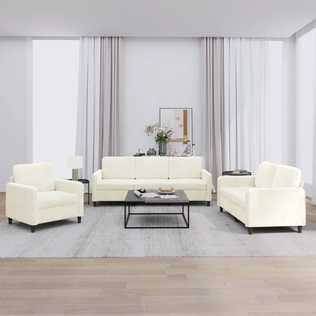 Set di Divani 3 pz Crema in Velluto 3201942