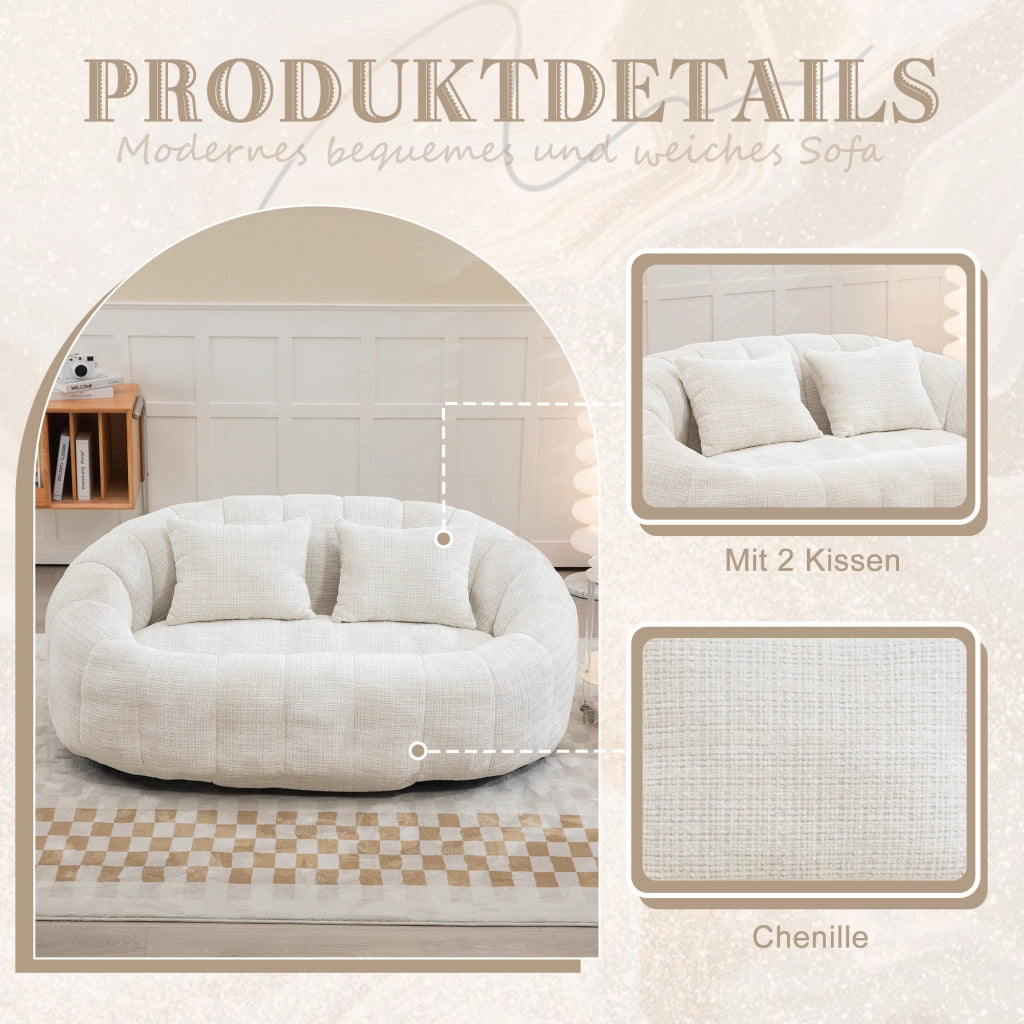 OKWISH Poltrona Pouf con Schienale Alto e Braccioli, Seduta da Pavimento in Schiuma Memory, Ciniglia Beige