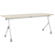 Scrivania rettangolare pieghevole con rotelle portatile con struttura in metallo marrone chiaro e bianco 180 x 60 stile moderno