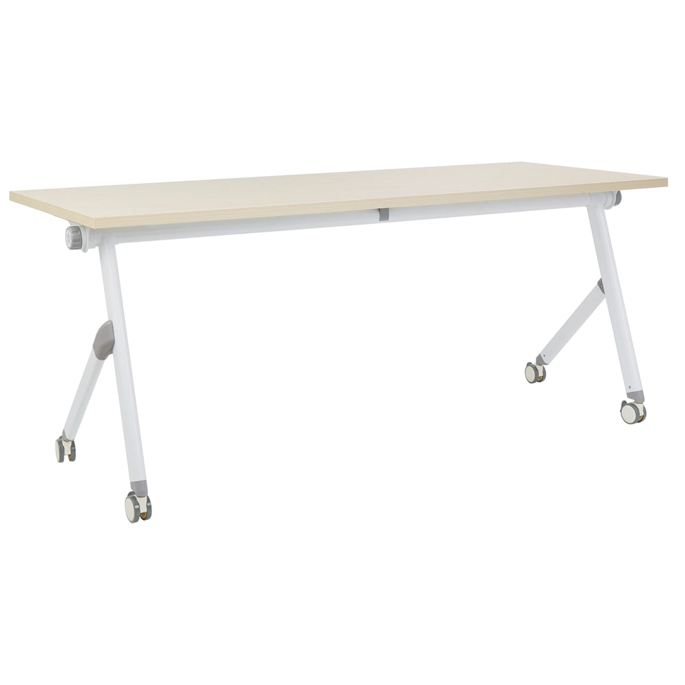Scrivania rettangolare pieghevole con rotelle portatile con struttura in metallo marrone chiaro e bianco 180 x 60 stile moderno