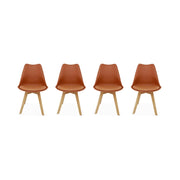 Set 4 sedie scandinave imbottite con gambe in legno , terracotta