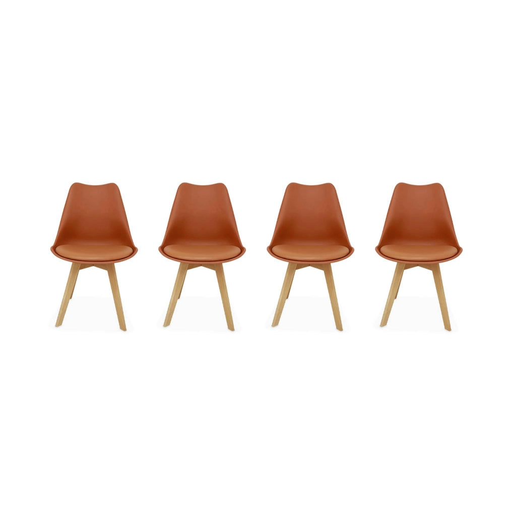 Set 4 sedie scandinave imbottite con gambe in legno , terracotta