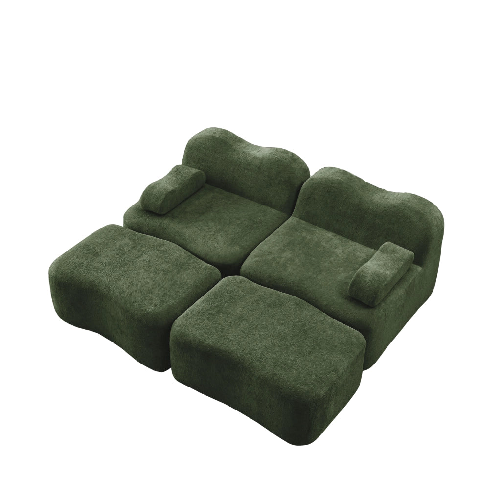 Divano Modulare 2 Posti con 2 Ottoman ¨C MINIMAL ¨C Verde, Braccioli Mobili, Schiuma Alta Densit¨¤