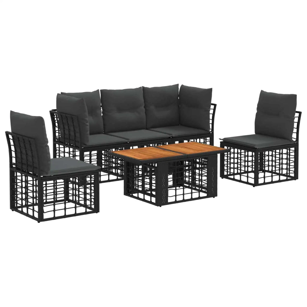 Set Divano da Giardino 6 pz Nero e Grigio scuro polyrattan 3437843