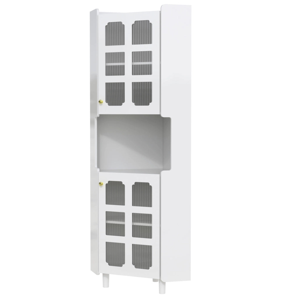 Mobile angolare con LED controllato da app, 2 ante e vano aperto, per soggiorno, bagno e camera, in MDF bianco