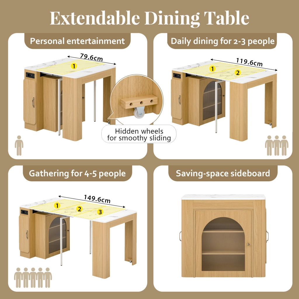 Tavolo da pranzo estendibile con 3 piani; LED e prese USB; per cucina e sala da pranzo