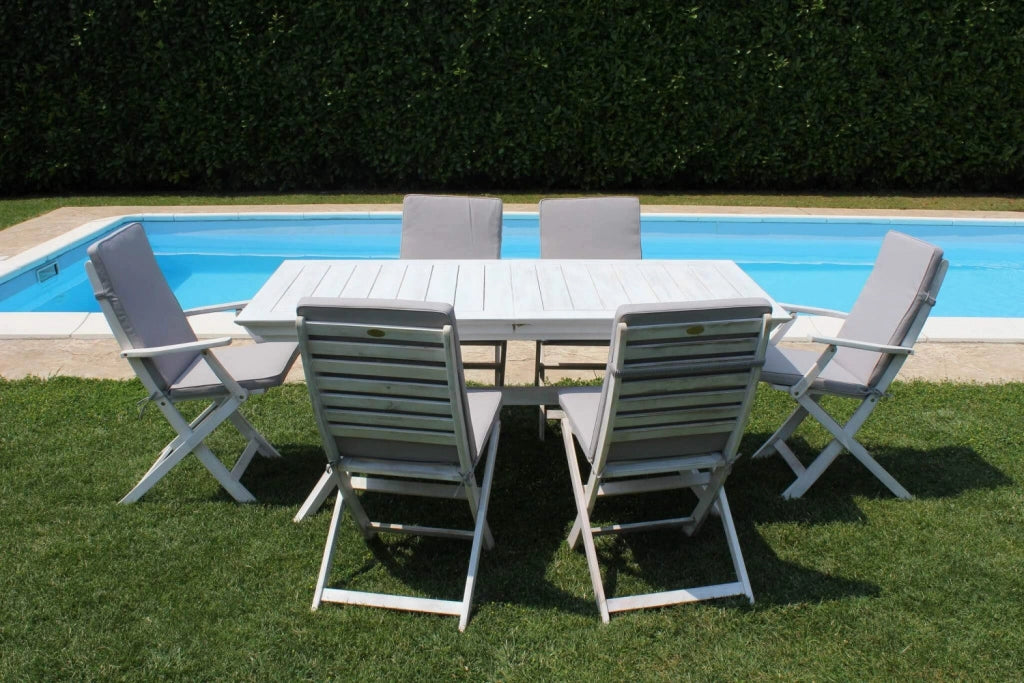 Tavolo Bali 150/200x90x75 h cm in Legno di Acacia Bianco