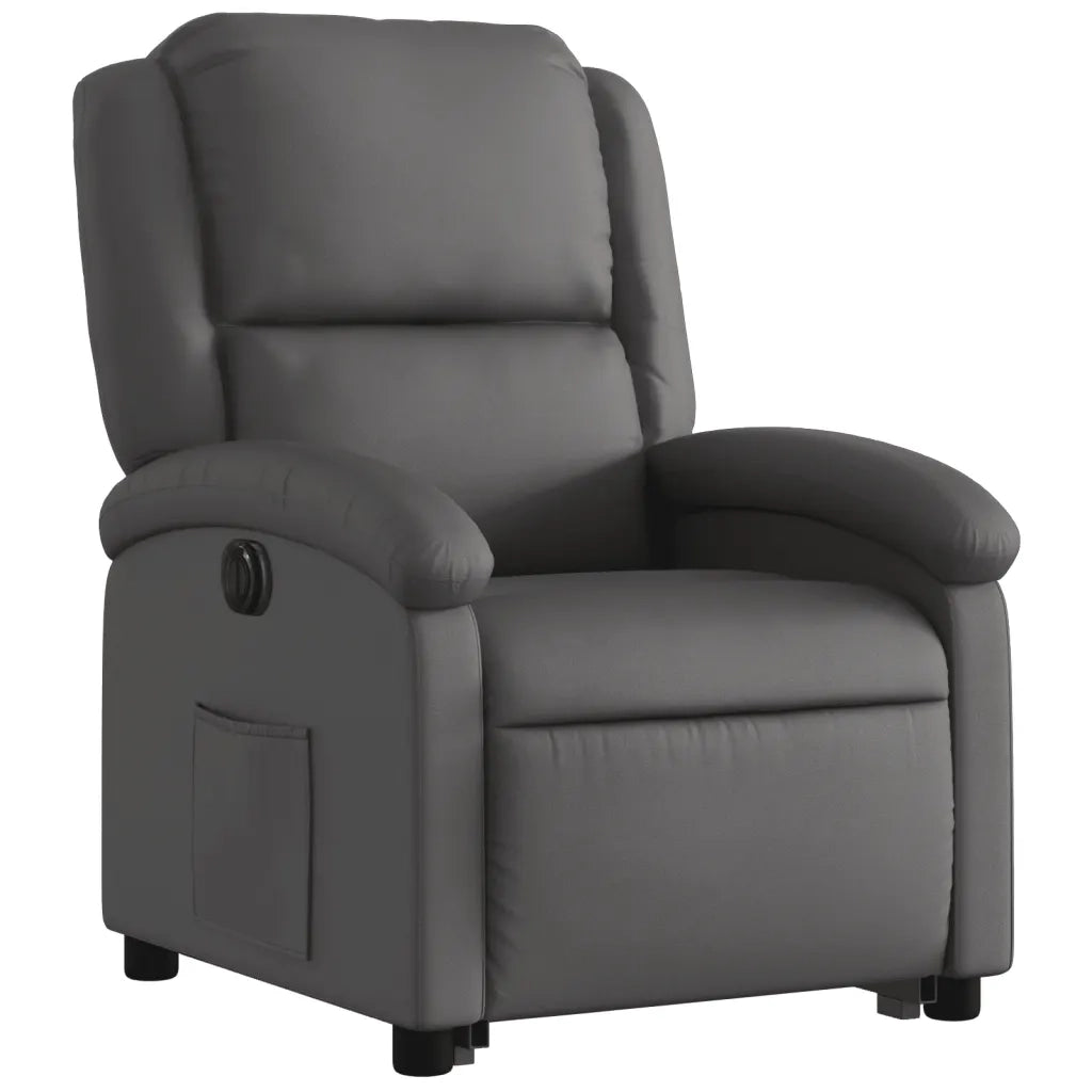 Poltrona Alzapersona Reclinabile Elettrica Grigia in Vera Pelle 3204273