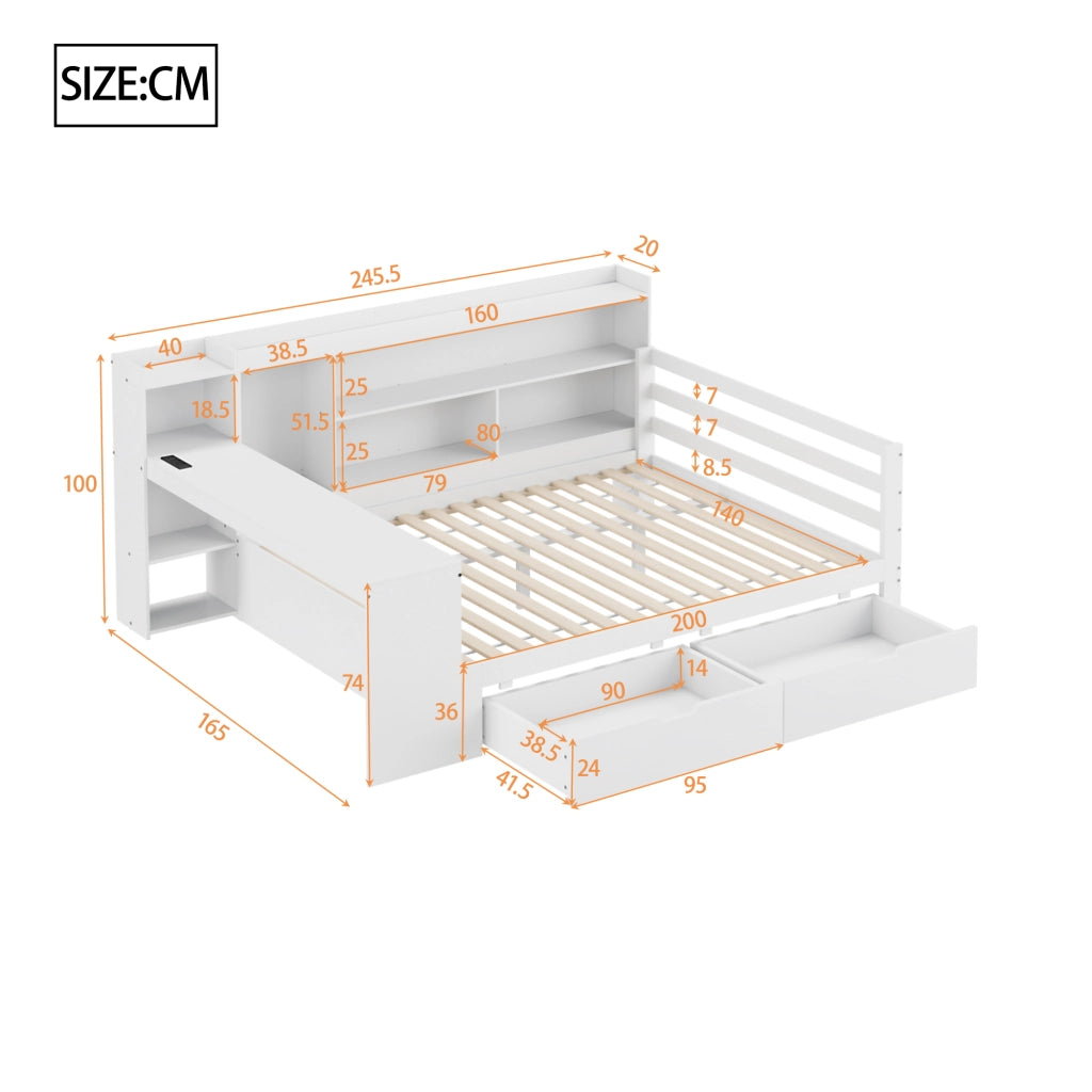 DIVANO LETTO Multifunzionale 140x200 cm Legno Bianco con scrivania e presa