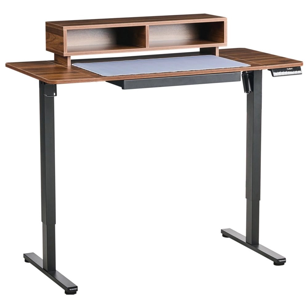 Scrivania regolabile elettricamente Piano marrone Struttura e gambe in acciaio nero 120 x 60 cm Supporto e tappetino per mouse Design moderno