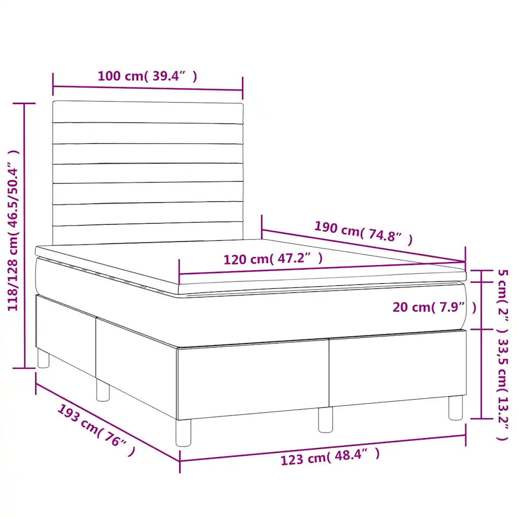 Letto a Molle Materasso e LED Grigio Chiaro 120x190 cm Velluto 3270317