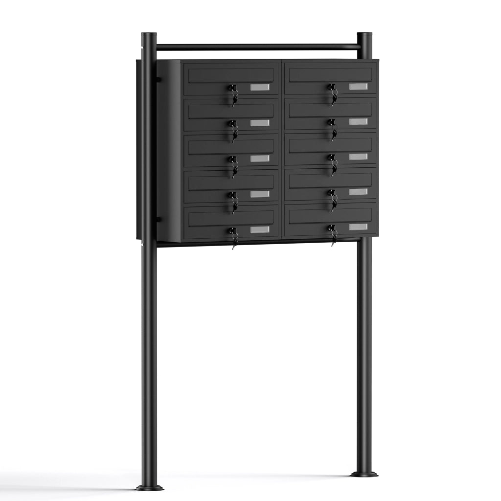 Cassetta postale condominiale autoportante, 10 posti, nero, 945 x 270 x 1500 mm 2 moduli