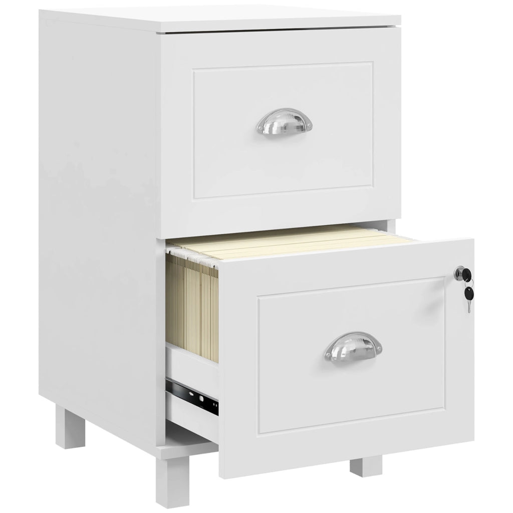 Cassettiera con 2 Cassetti e Serratura ¨C zephmum ¨C Bianco 40x41,5x67,5 cm