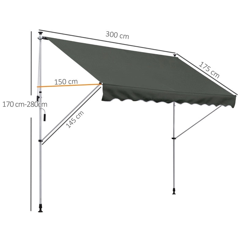 Tenda da sole autoportante 300x150 cm con manovella; struttura in metallo; grigio