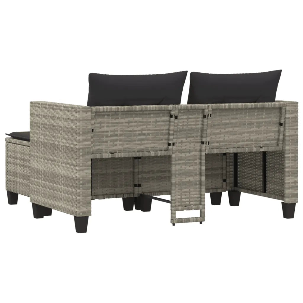 Divano da Giardino 2Posti con Sgabelli Grigio Chiaro Polyrattan 365796