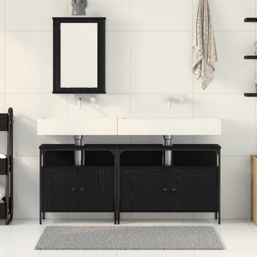 Set di mobili per bagno 3 pezzi in legno ingegnerizzato rovere nero