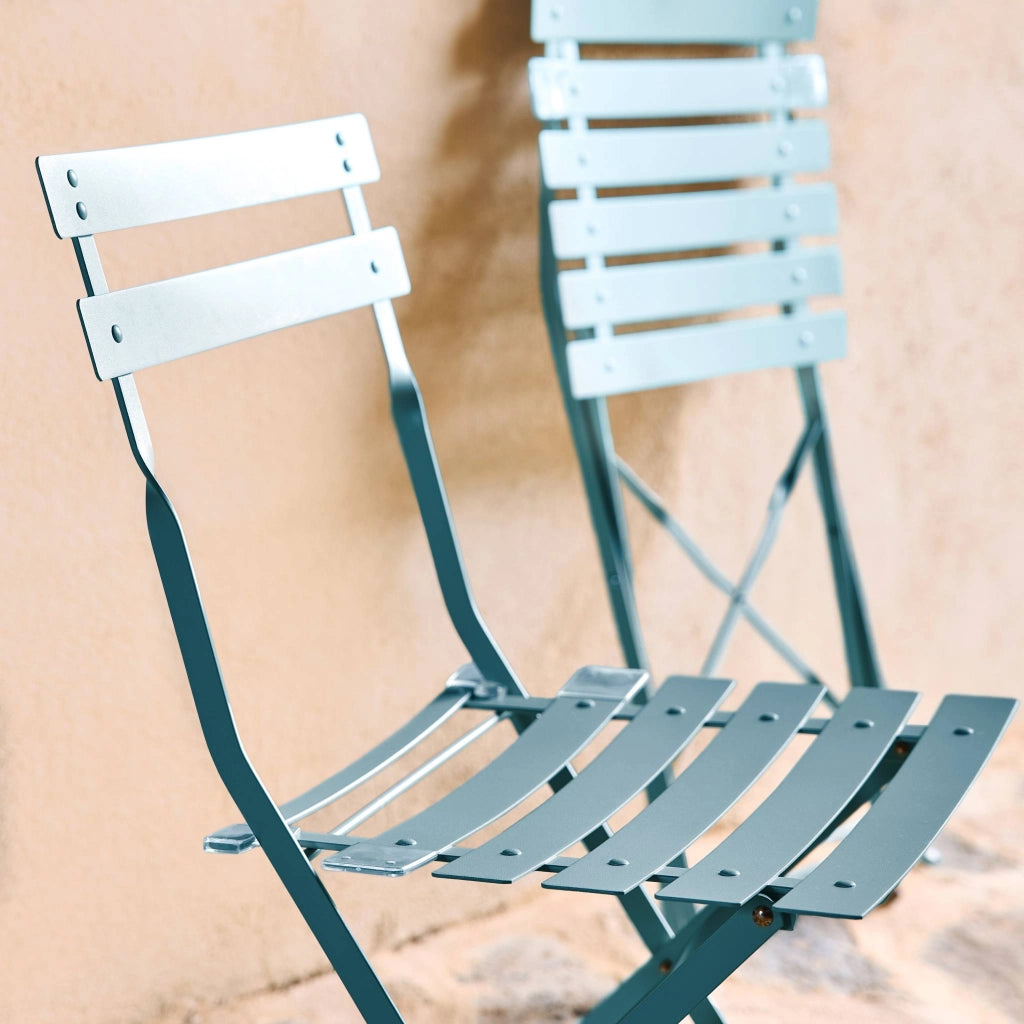 Set 2 sedie da giardino bistrot pieghevole in metallo, blu