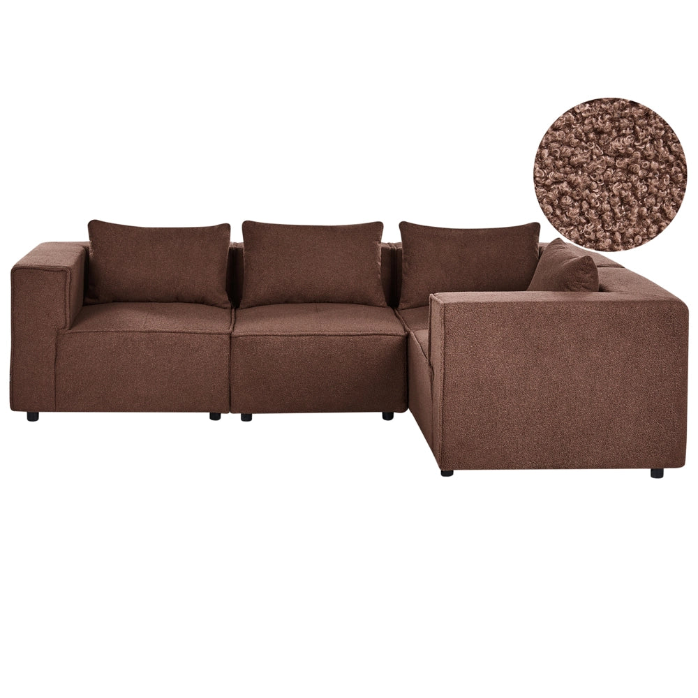 Divano a 4 posti in tessuto bouclè modulare marrone lato sinistro stile minimale moderno
