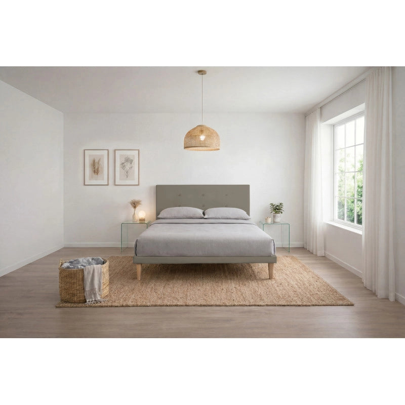 Letto imbottito Letto Matrimoniale alla Francese 140x190 cm Button - Similpelle,Cappuccino,Con rete