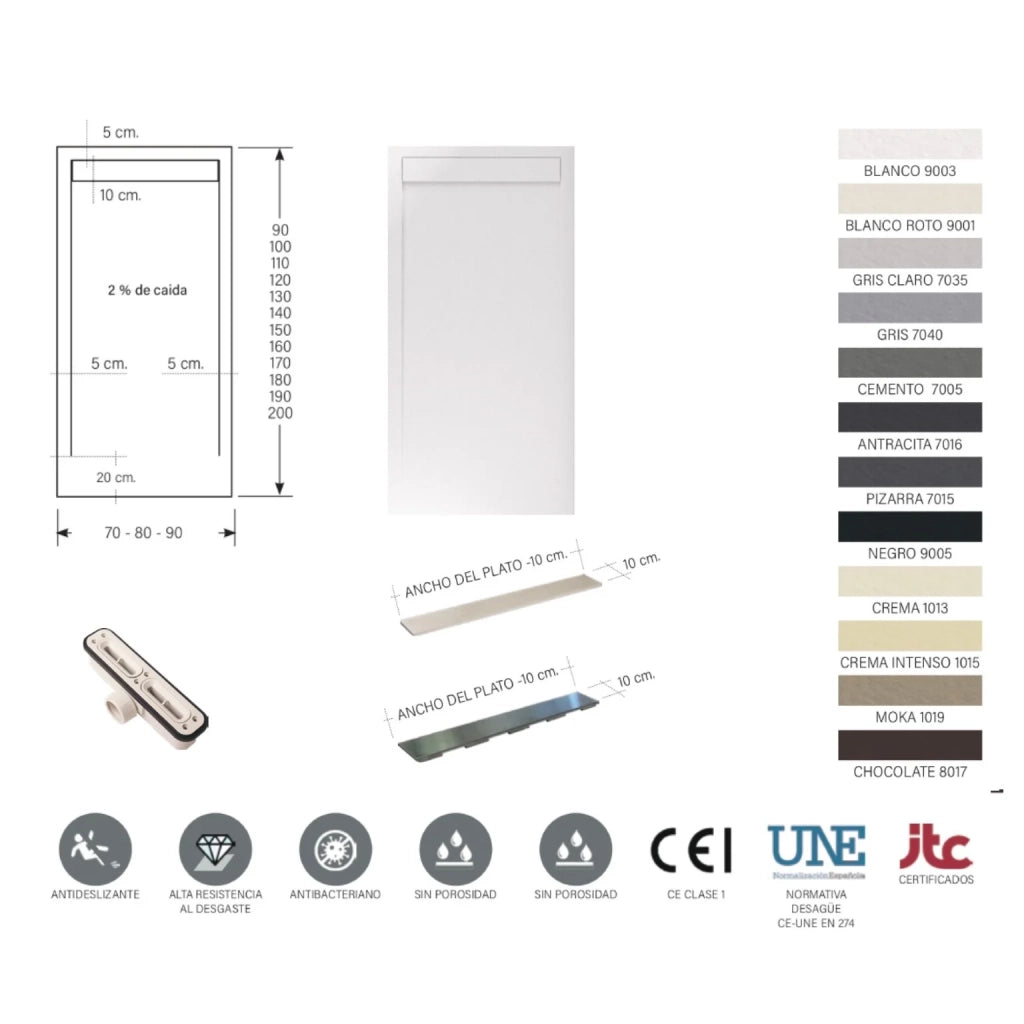 Piatto doccia Bidai con bordo 70X90 cm colore Nero RAL 9005 griglia Nera