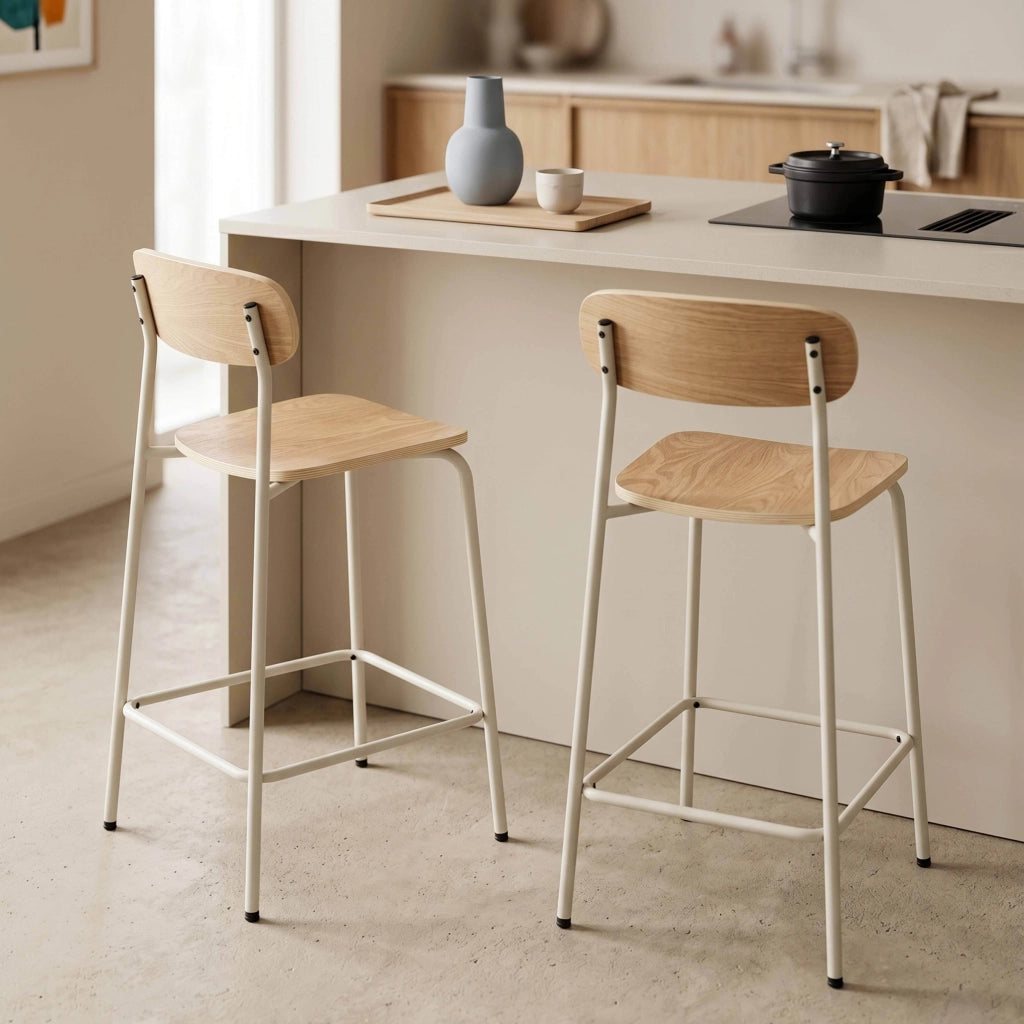 Set di 2 seggioloni in metallo e legno beige
