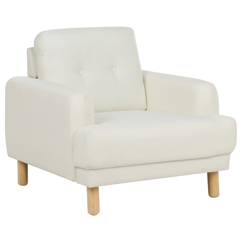 Set da salotto composto da divano a 3 posti e poltrona gambe in legno seduta spessa con rivestimento in tessuto bianco sporco soggiorno retrò classico