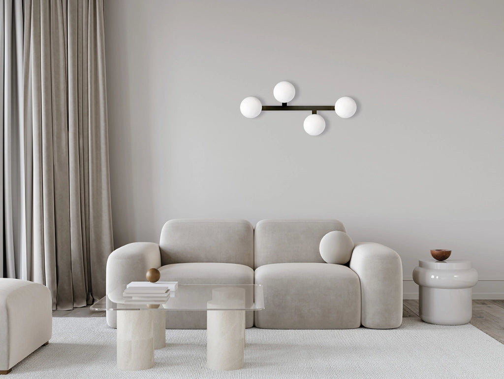 FUJI LAMPADA DA PARETE O SOFFITTO 4 LUCI GRIGIO TORTORA DIFFUSORE BIANCO ATTACCO GX53