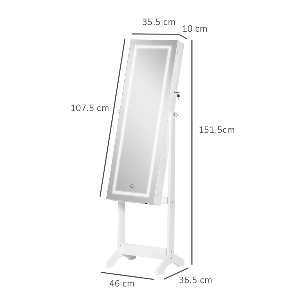 Specchio Portagioie con Luce LED ¨C zephmum ¨C Bianco 46x36.5x151.5cm