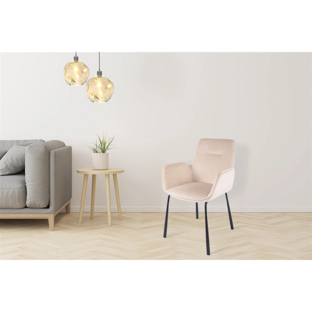 Sedia Eliot 100 in velluto crema con braccioli
