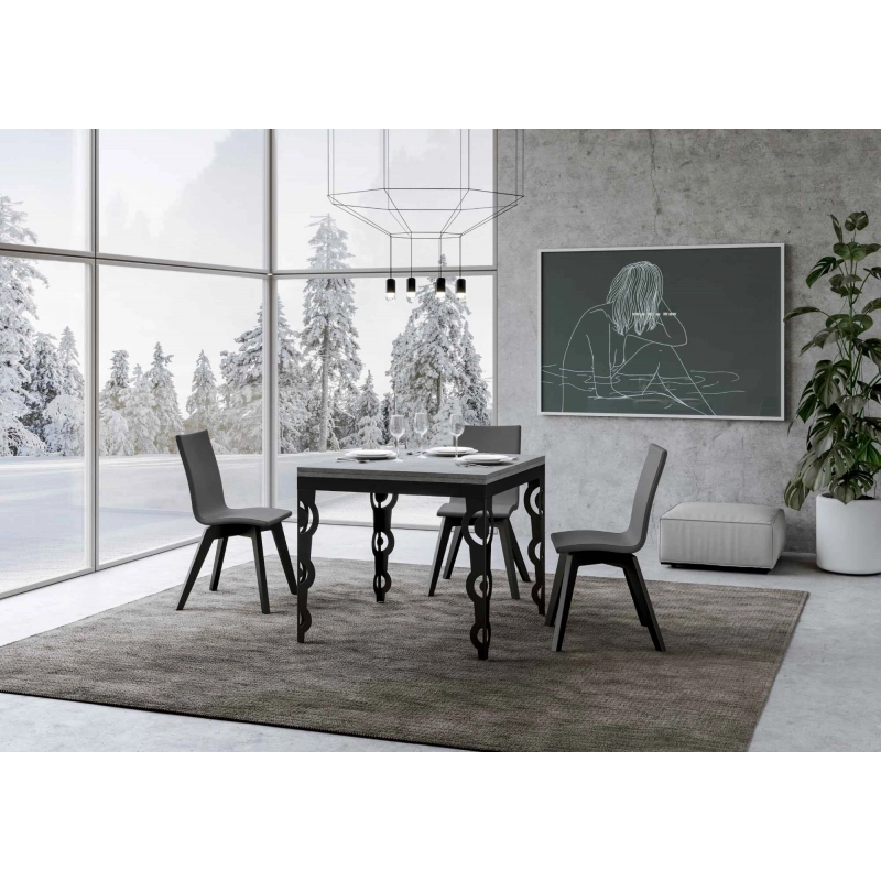 Tavolo apribile 90x90/180 cm Karamay Libra telaio Antracite - Cemento