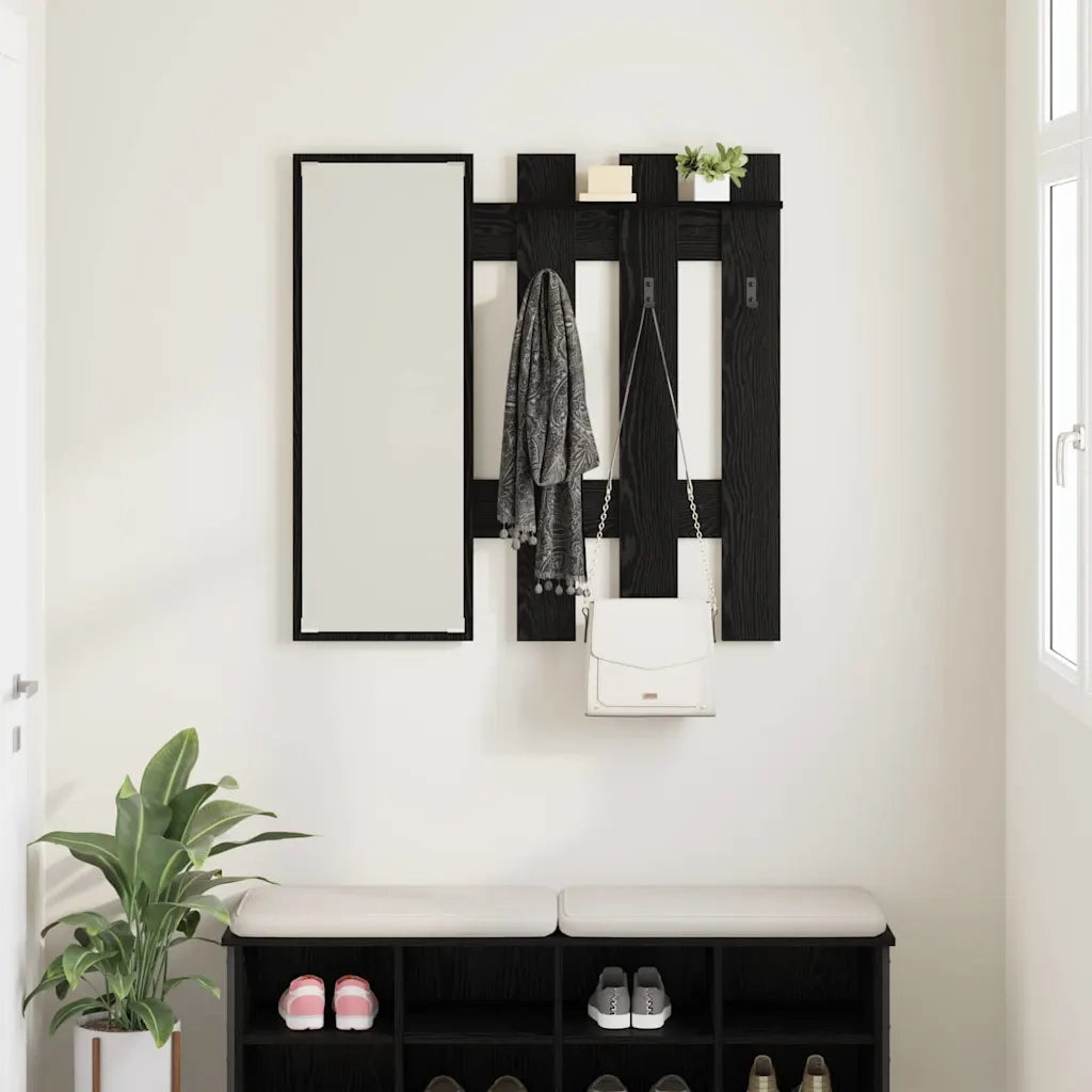 Appendiabiti a muro con specchio Rovere Nero 100 x 10 x 100 cm CFW4590856