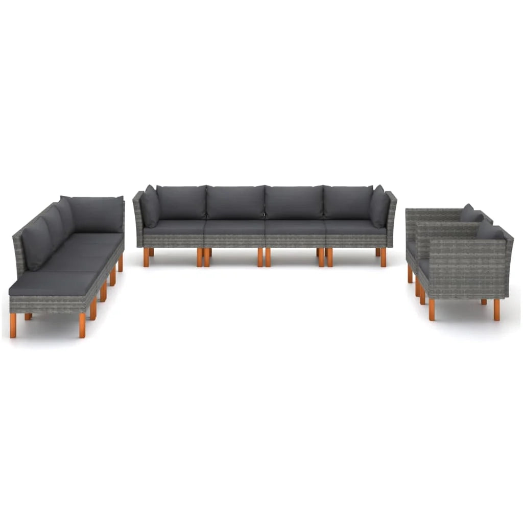 Set di mobili da giardino mobili da esterno 10 pezzi resina intrecciata e legno di eucalipto grigio 02_0015280