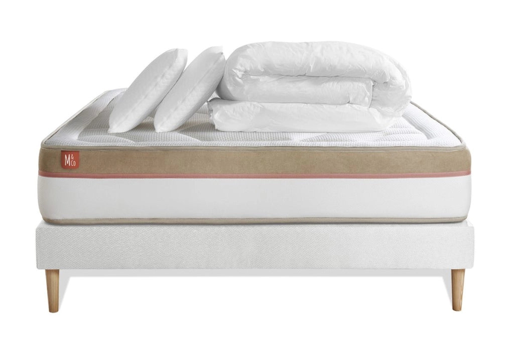 Pacchetto letto completo - Materasso 140x190cm + Box spring con doghe (kit) + 2 cuscini + Piumino - Le Cosy