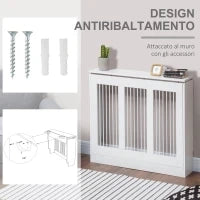 Copritermosifone a Doghe Moderno ed Elegante per la Casa, in MDF e Acciaio, 90x18x84cm, Bianco