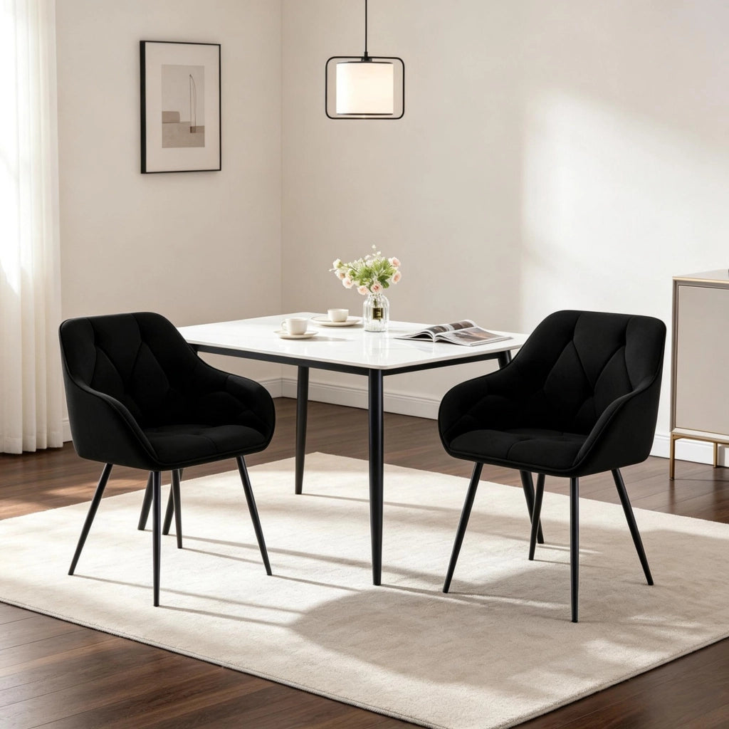 Set di 2 sedie da pranzo in velluto nero con braccioli