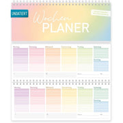 Calendario da Ufficio Senza Data - Organizzatore Settimanale 52 Settimane - Dimensioni Verticale 26,1 x 10,5 cm - Sostenibile - Disegno Arcobaleno - Spazio Ampio per Note
