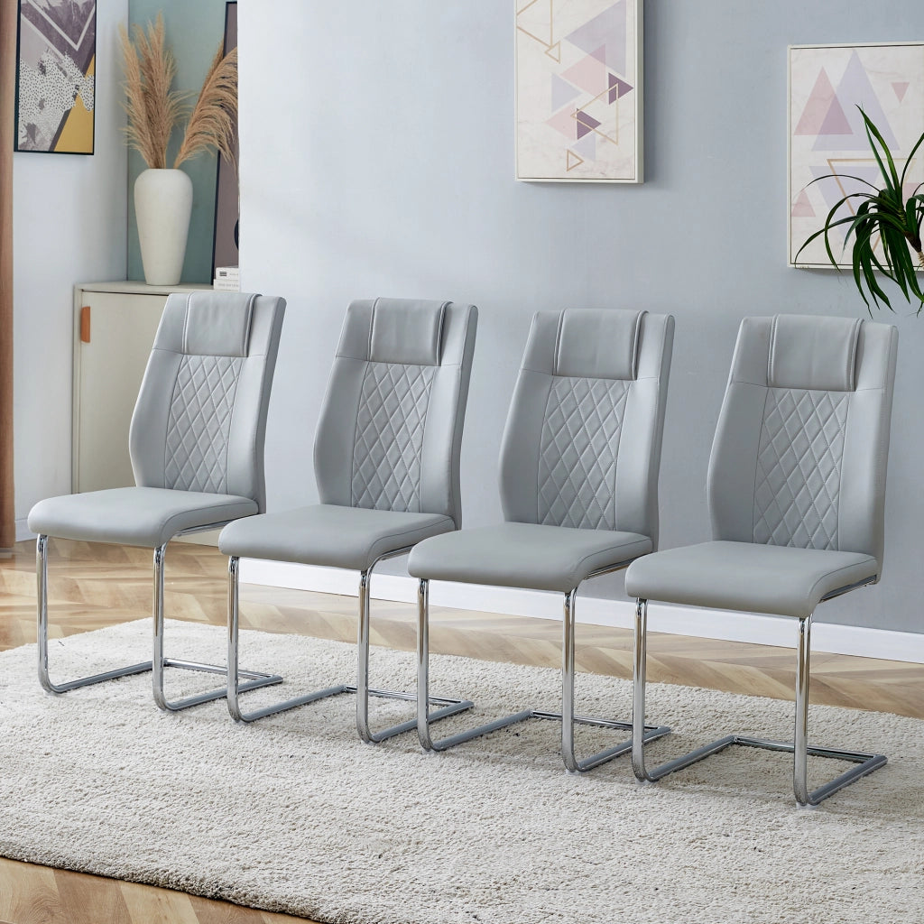 Sedie da Pranzo Scandinave ¨C MINIMAL ¨C Similpelle Grigio Chiaro, Schienale a Rete, Gambe in Metallo, Set 4 Pezzi