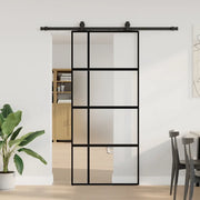 Porta Scorrevole Set Ferramenta Nera 90x205 cm Vetro Temperato 3375839