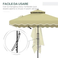 Ombrellone Decentrato 2.5x2.5 m con Base a Croce e Apertura a Manovella, in Metallo e Poliestere Beige