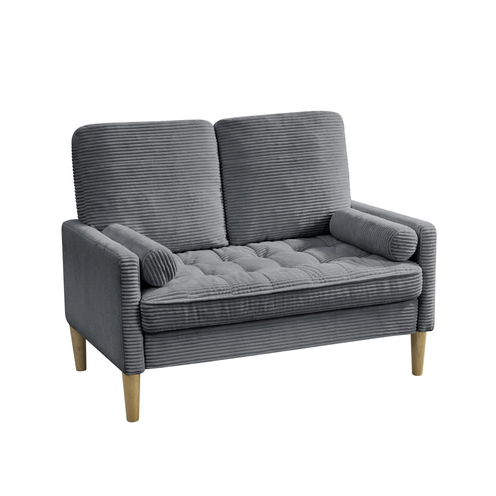 Divano a 2 Posti in Tessuto Corduroy Grigio, Stile Scandinavo, Compatto per Soggiorno e Camera da Letto