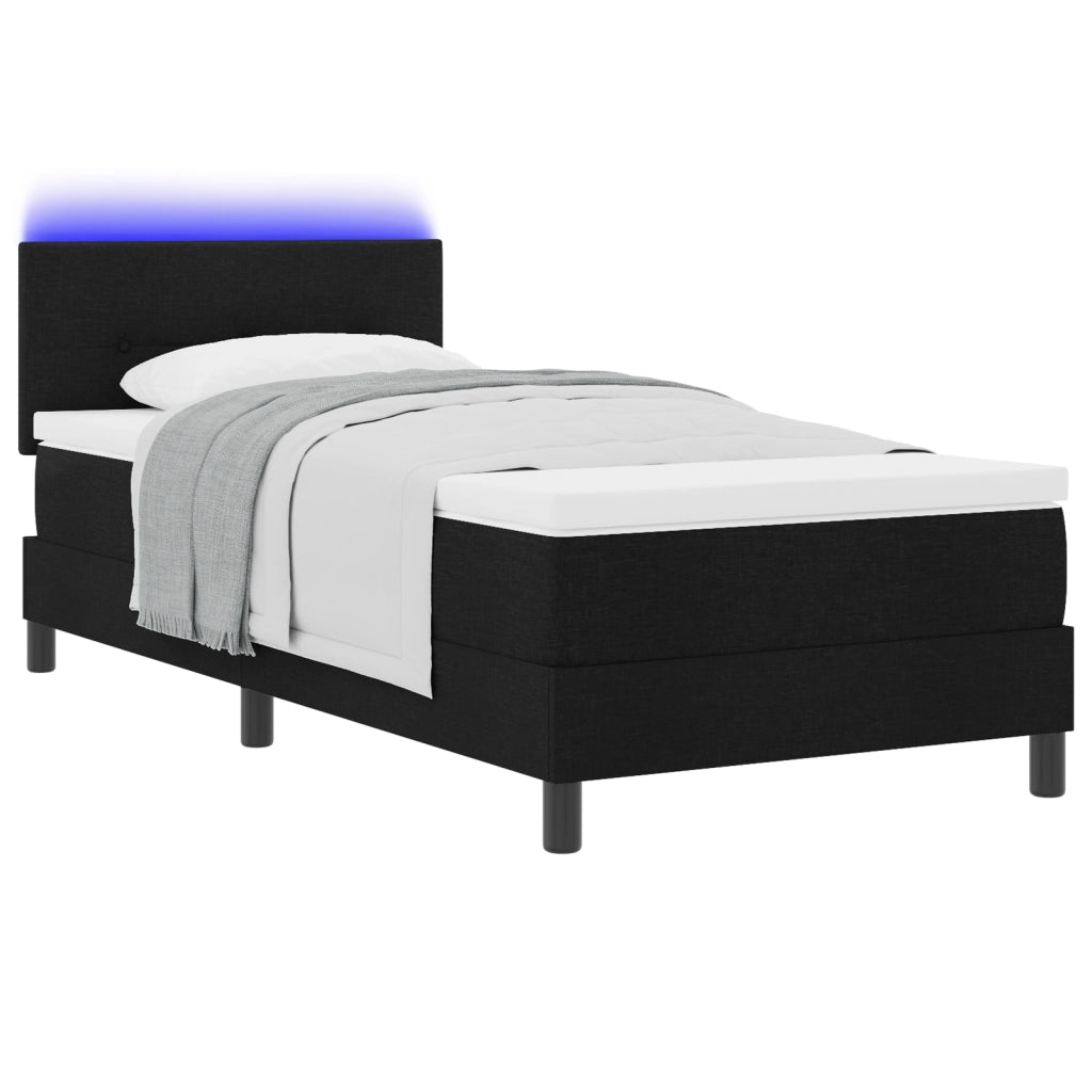 Letto a Box Spring con Materasso & LED Nera 80x200 cm in Tessuto