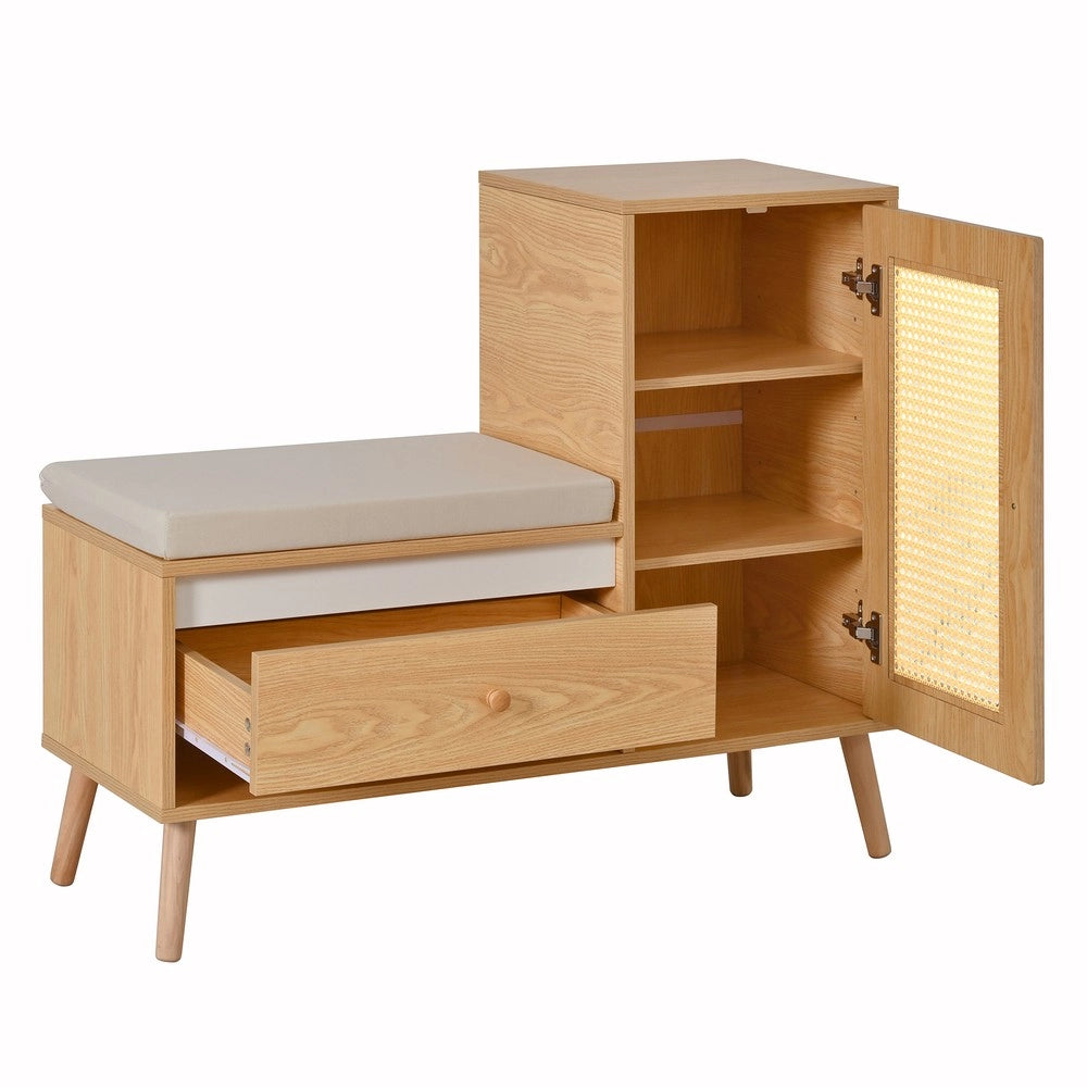 Panca Scarpiera con Cuscino, Cassetti e Ante in Rattan ¨C MINIMAL ¨C Ingresso Salvaspazio
